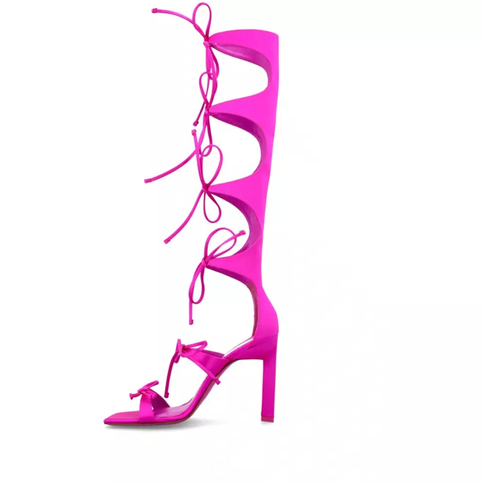 Pink satin lace up heels hotsell