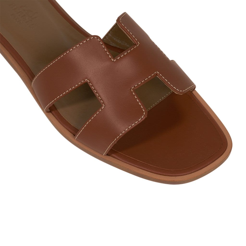 Hermes Oran Flat Leather Slides Sandals