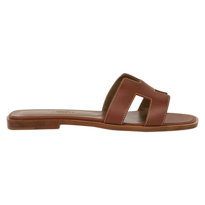 Hermes Oran Flat Leather Slides Sandals