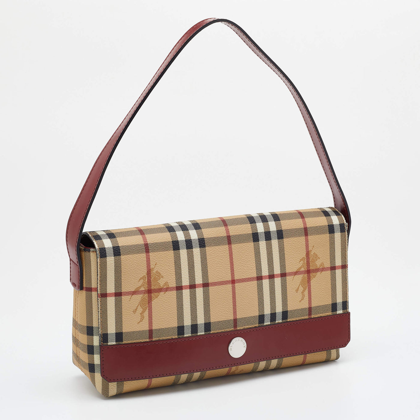 Burberry Beige/Rust Red Haymarket Check PVC And Leather Shoulder Bag