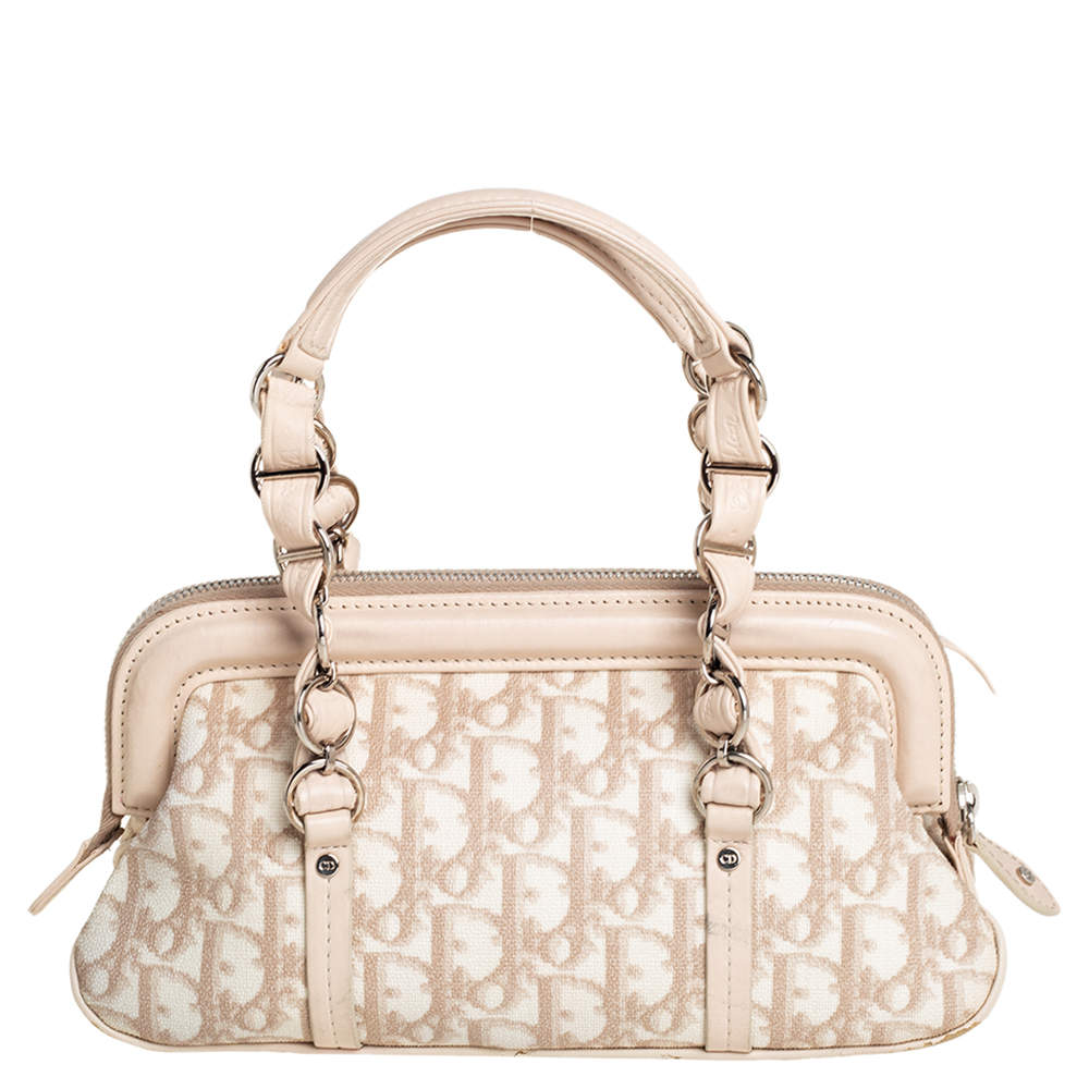 Dior Beige/White Coated Canvas Diorissimo Romantique Trotter Satchel Bag