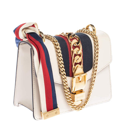 Gucci Cream/Off-White Leather Mini Gold Chain Sylvie Shoulder Bag