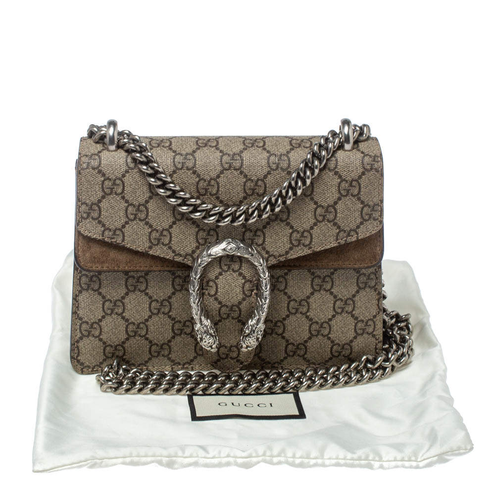 Gucci Beige GG Supreme Canvas and Suede Super Mini Dionysus Shoulder Bag