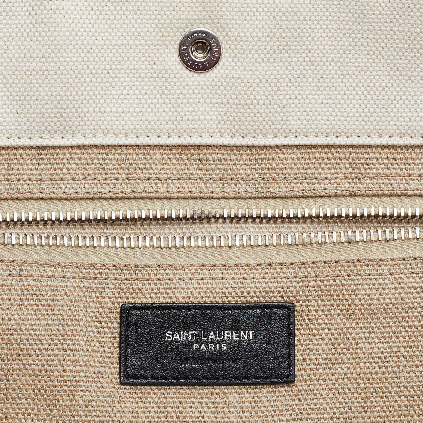 Saint Laurent Beige/Black Linen and Leather Rive Gauche Shopper Tote Bag