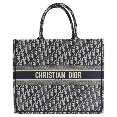 Dior Large Book Tote Bag Oblique Navy Blue in Canvas