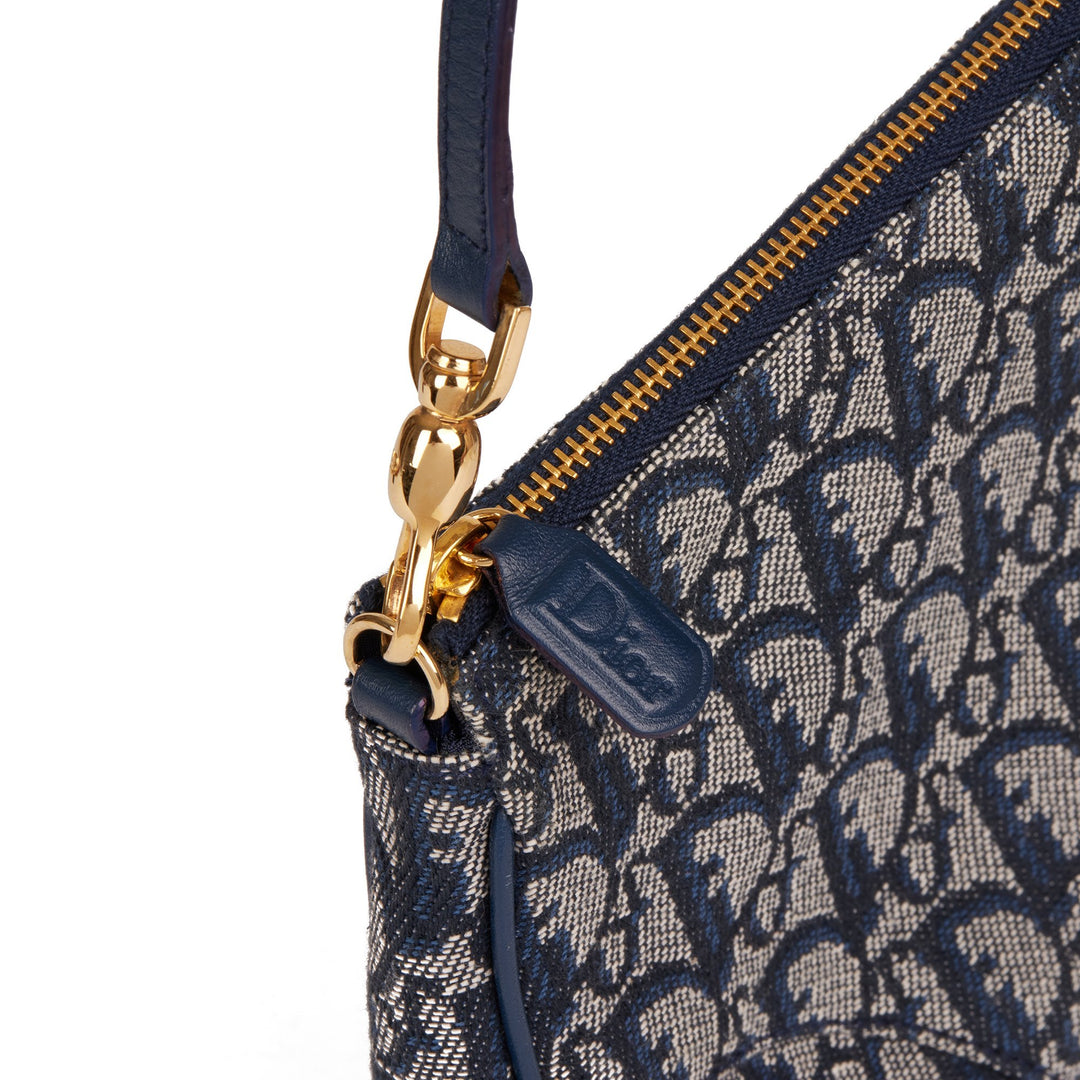 Dior Vintage Blue Monogram Canvas Oblique Mini Saddle Bag