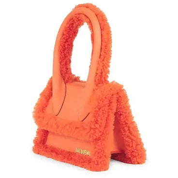 Jacquemus Le Chiquito Moyen in shearling Orange Tote Bag