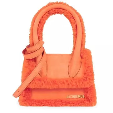 Jacquemus Le Chiquito Moyen in shearling Orange Tote Bag