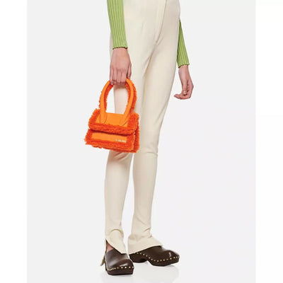 Jacquemus Le Chiquito Moyen in shearling Orange Tote Bag