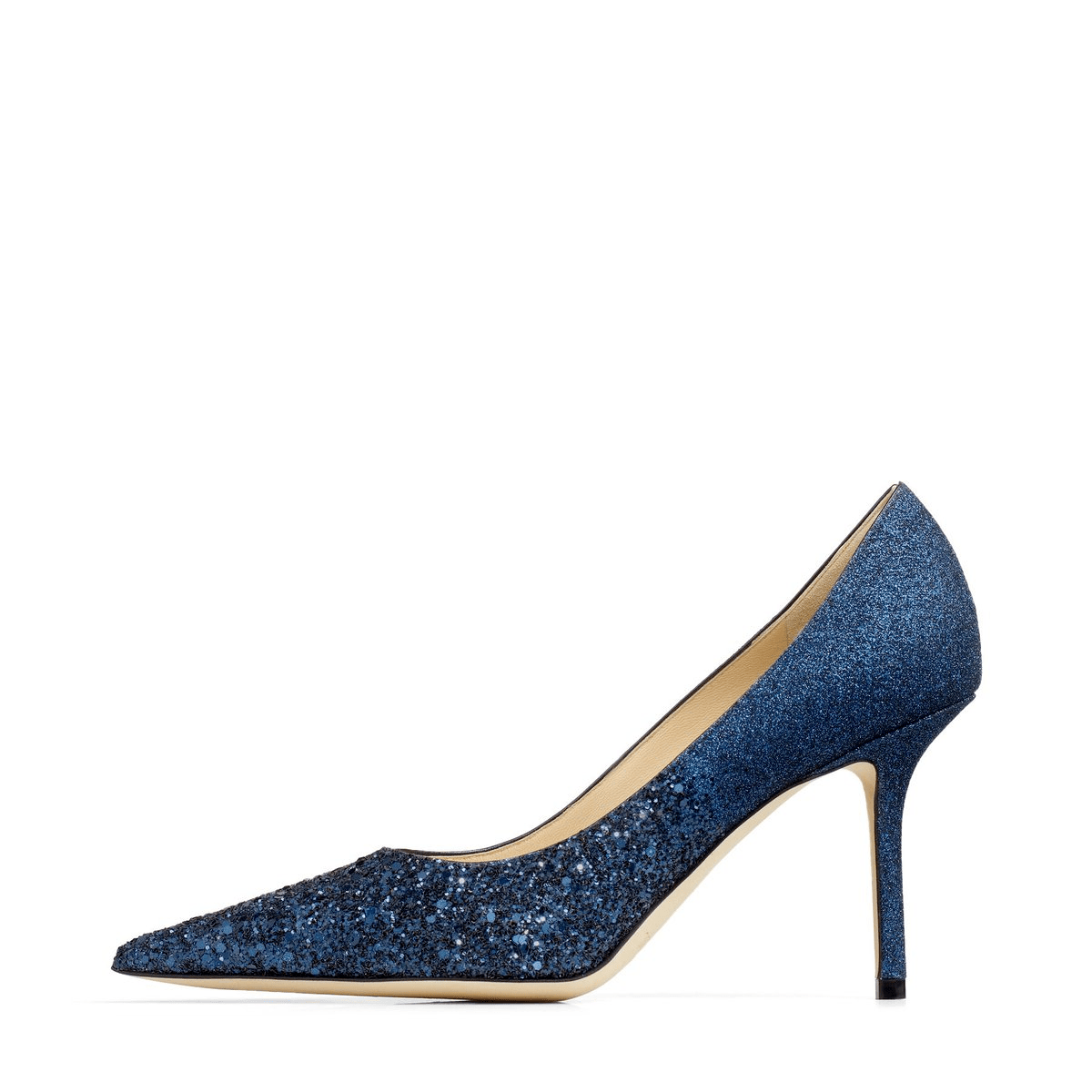Jimmy Choo Love 85 Navy Coarse To Fine Glitter Degrade Fabric Pointed Pumps - Size 3