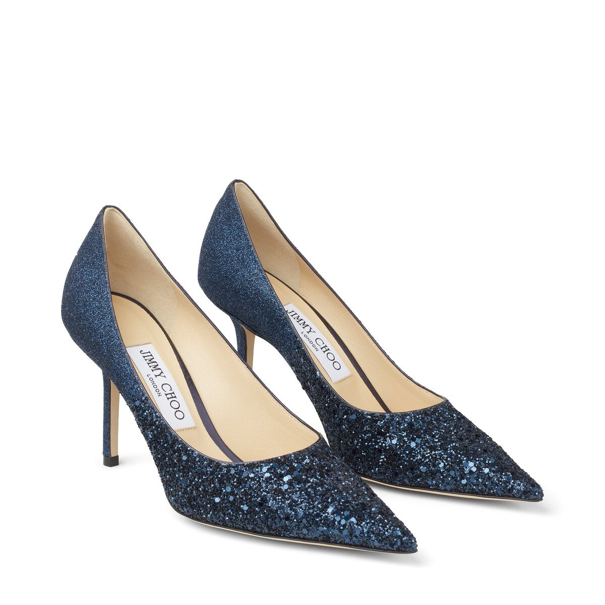 Jimmy Choo Love 85 Navy Coarse To Fine Glitter Degrade Fabric Pointed Pumps - Size 3