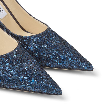 Jimmy Choo Love 85 Navy Coarse To Fine Glitter Degrade Fabric Pointed Pumps - Size 3