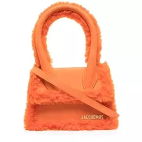 Jacquemus Le Chiquito Moyen in shearling Orange Tote Bag