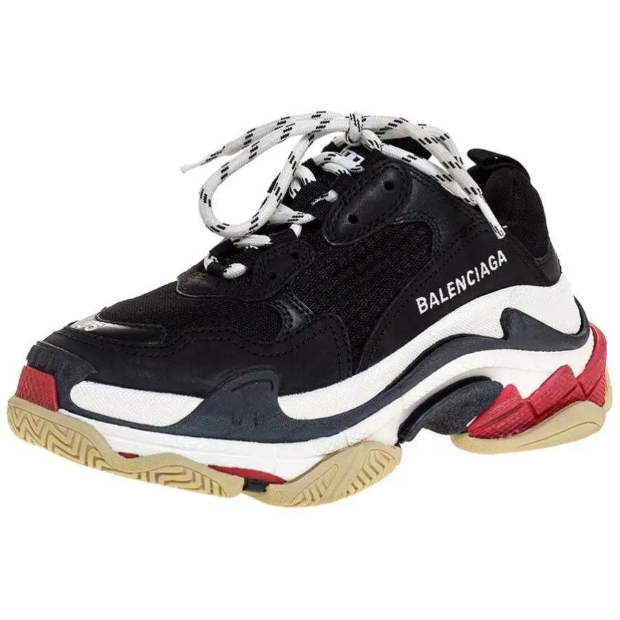 Balenciaga Black Mesh, Suede and Leather Triple S Sneakers Size 6