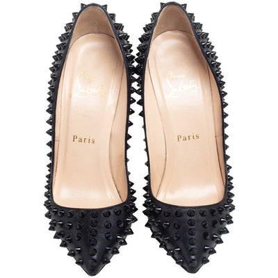 Christian Louboutin Black Patent Leather Pigalle Spikes Pumps - Size 2