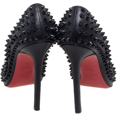 Christian Louboutin Black Patent Leather Pigalle Spikes Pumps - Size 2
