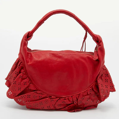 Christian Dior Vintage Red Gypsy Ruffles Hobo Shoulder Bag