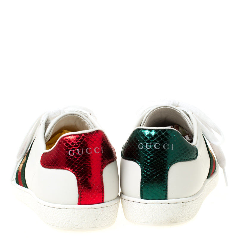 Gucci White Leather Ace Embroidered Bee Low Top Sneakers - Size 4