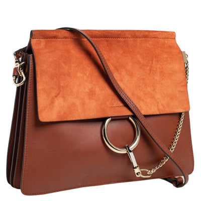 Chloe Brown/Orange Leather And Suede Faye Shoulder Bag