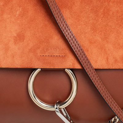 Chloe Brown/Orange Leather And Suede Faye Shoulder Bag