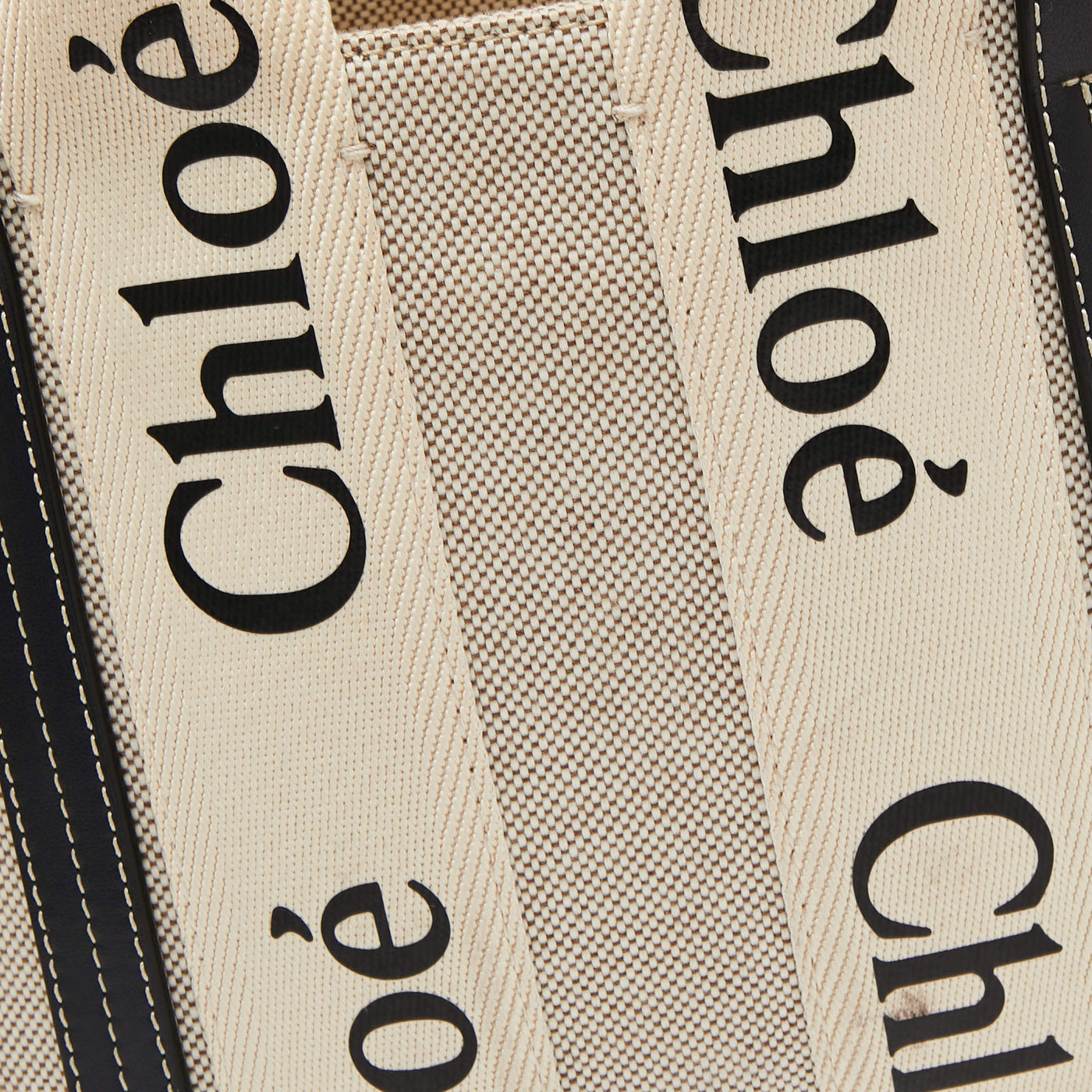 Chloé Beige/Black Canvas and Leather Small Woody Tote