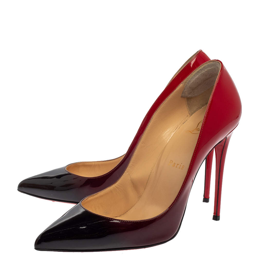 Christian Louboutin Black/Red Ombre Patent Leather Pigalle Follies Pointed Toe Pumps- Size 5