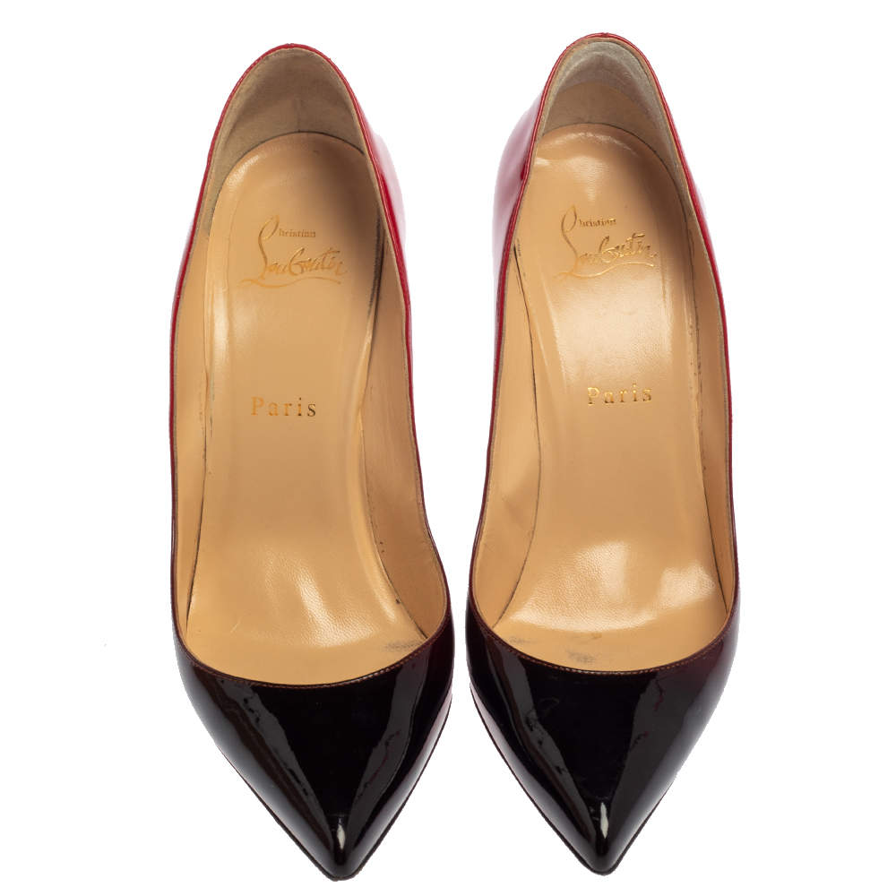 Christian Louboutin Black/Red Ombre Patent Leather Pigalle Follies Pointed Toe Pumps- Size 5