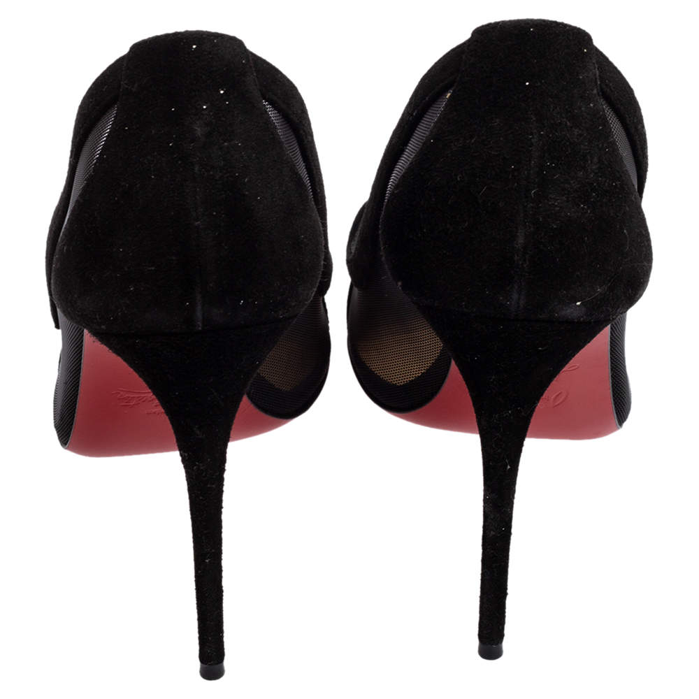Christian Louboutin Black Mesh and Suede Panel Pumps - Size 5.5