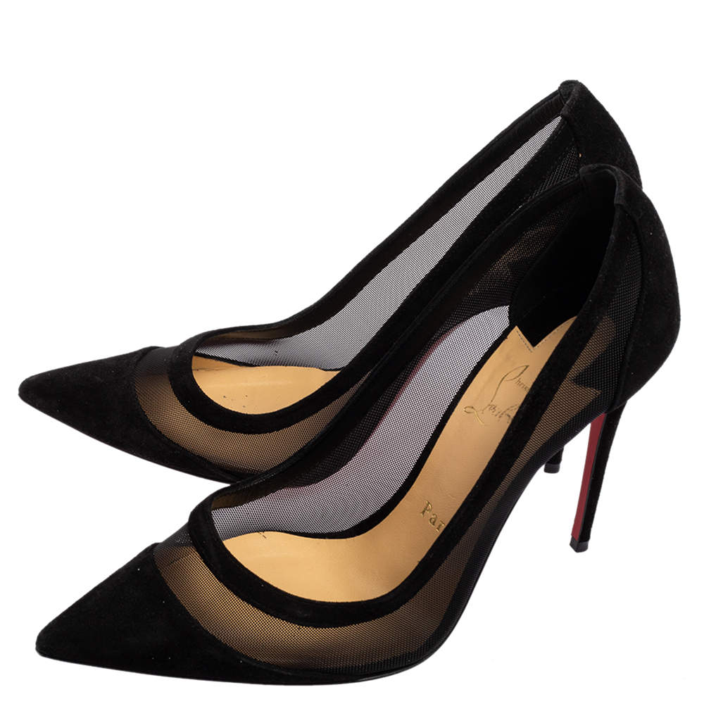 Christian Louboutin Black Mesh and Suede Panel Pumps - Size 5.5