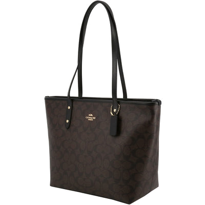Coach Brown Signature Coated Canvas City Zip Tote