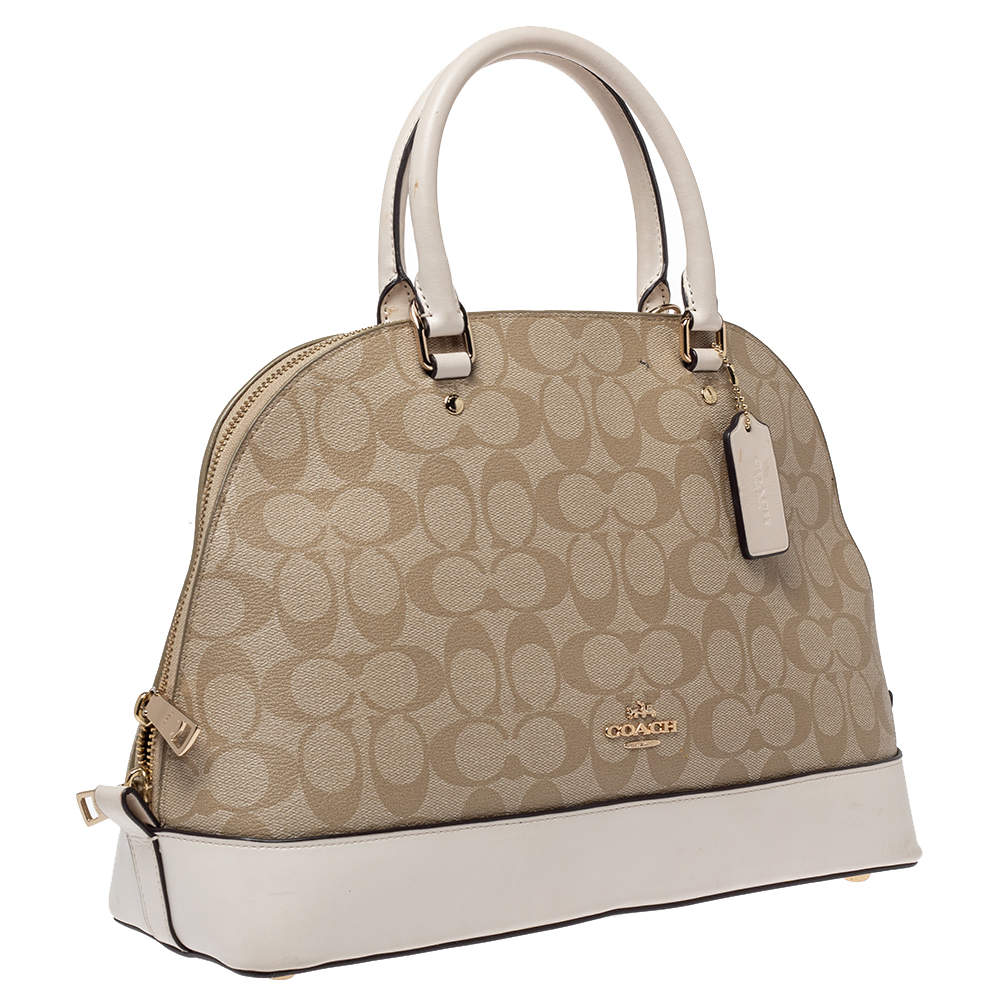 Coach Beige/Brown Signature Coated Canvas and Leather Mini Sierra Satchel Bag