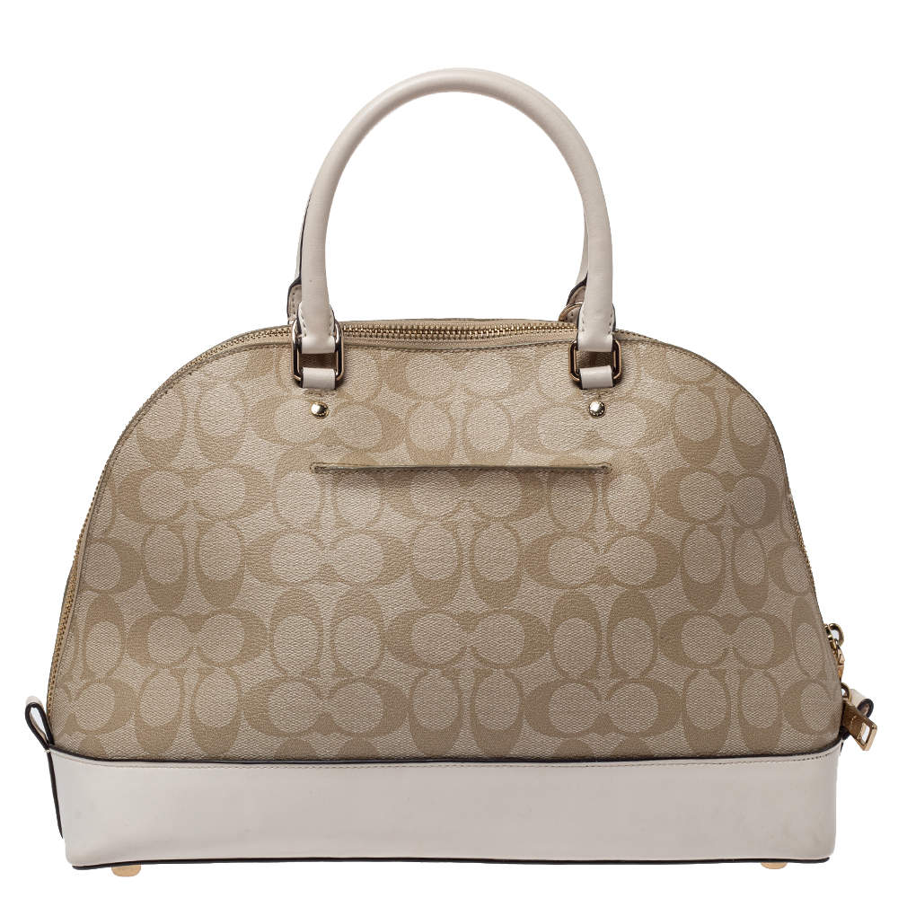 Coach Beige/Brown Signature Coated Canvas and Leather Mini Sierra Satchel Bag
