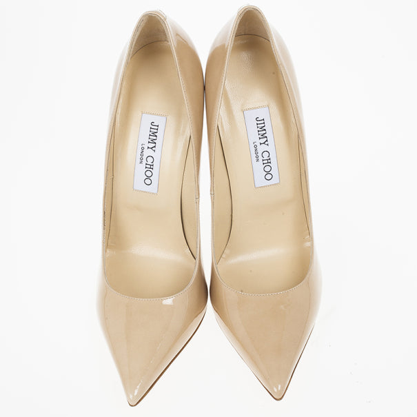 Jimmy Choo Nude Patent Anouk Pointed Toe Pumps - Size 2