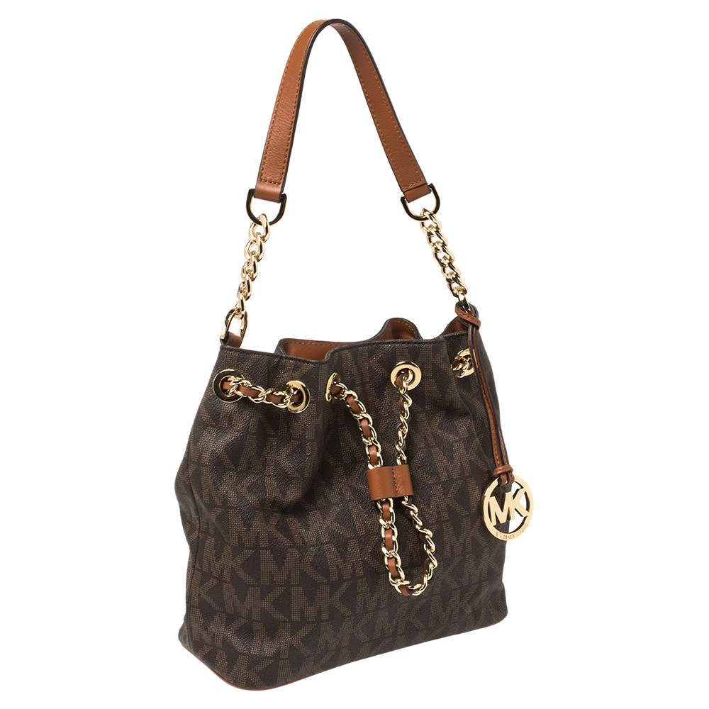 Michael Kors Brown Signature Coated Canvas and Leather Medium Frankie