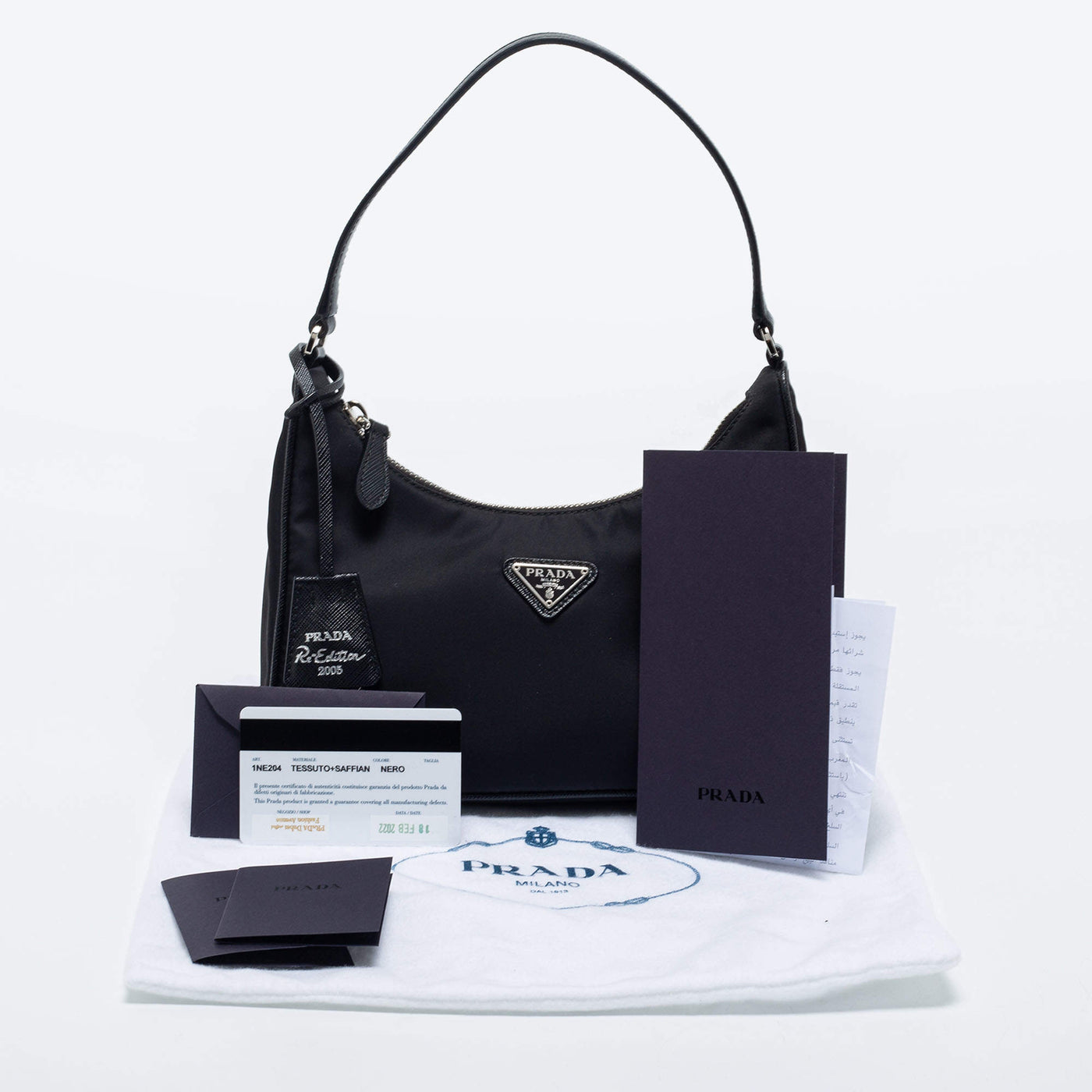Prada Black Tessuto Nylon Small Baguette Shoulder Bag