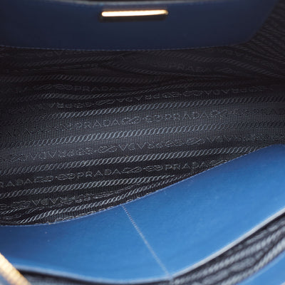 Prada Blue Saffiano Lux Leather Medium Double Zip Tote Bag