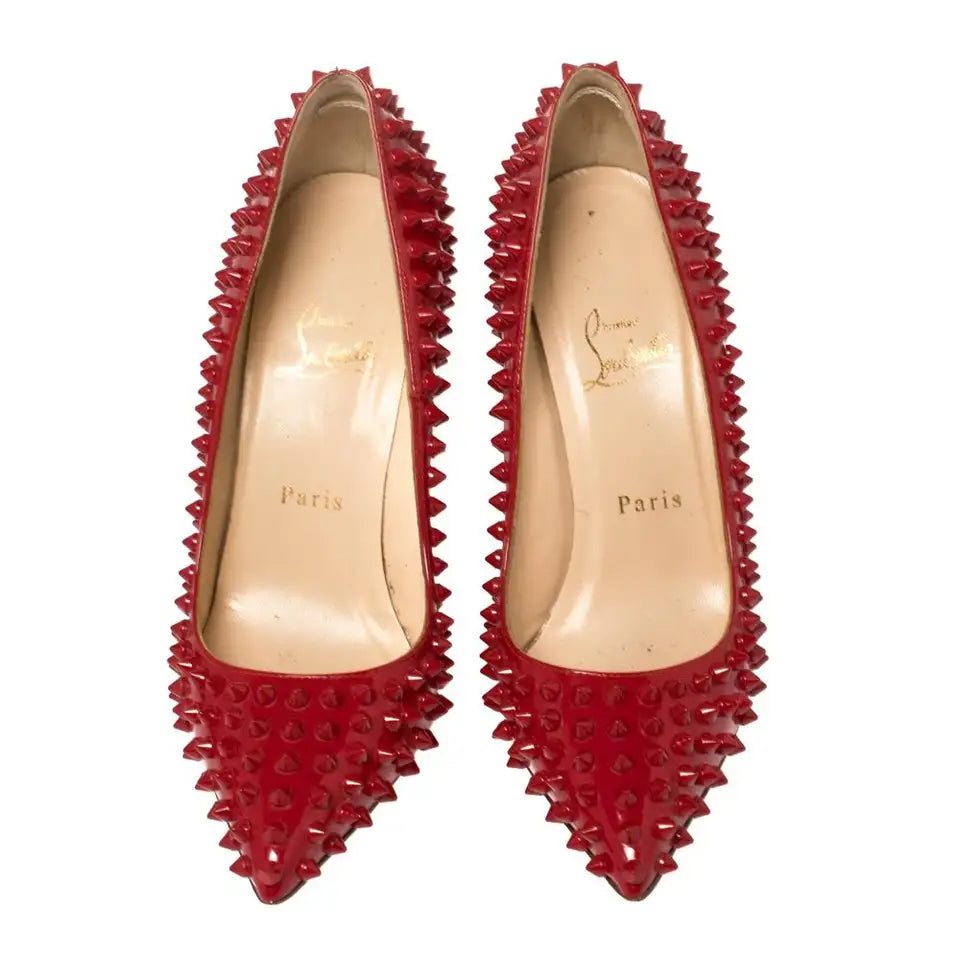 Christian Louboutin Red Patent Leather Pigalle Spikes Pumps - Size 6.5