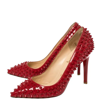 Christian Louboutin Red Patent Leather Pigalle Spikes Pumps - Size 6.5