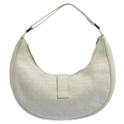 Dior White Cannage Leather D Flap Half Moon Hobo Bag