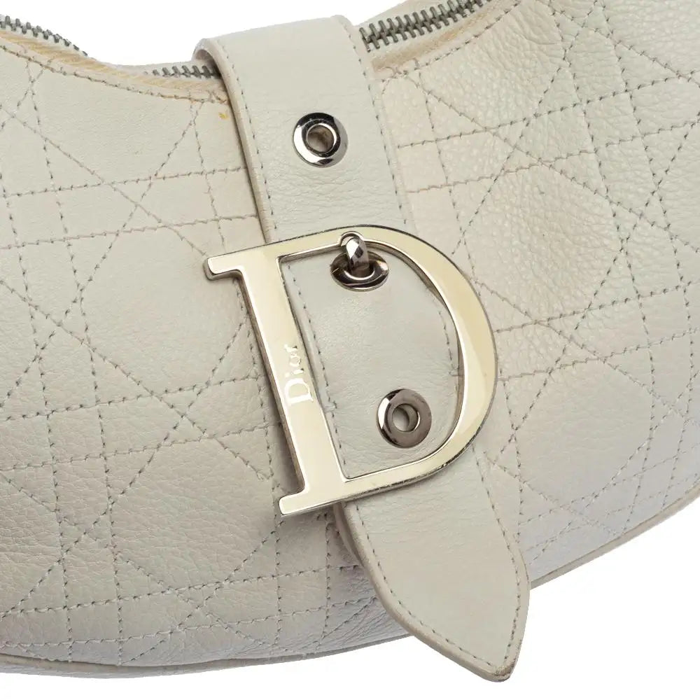 Dior White Cannage Leather D Flap Half Moon Hobo Bag